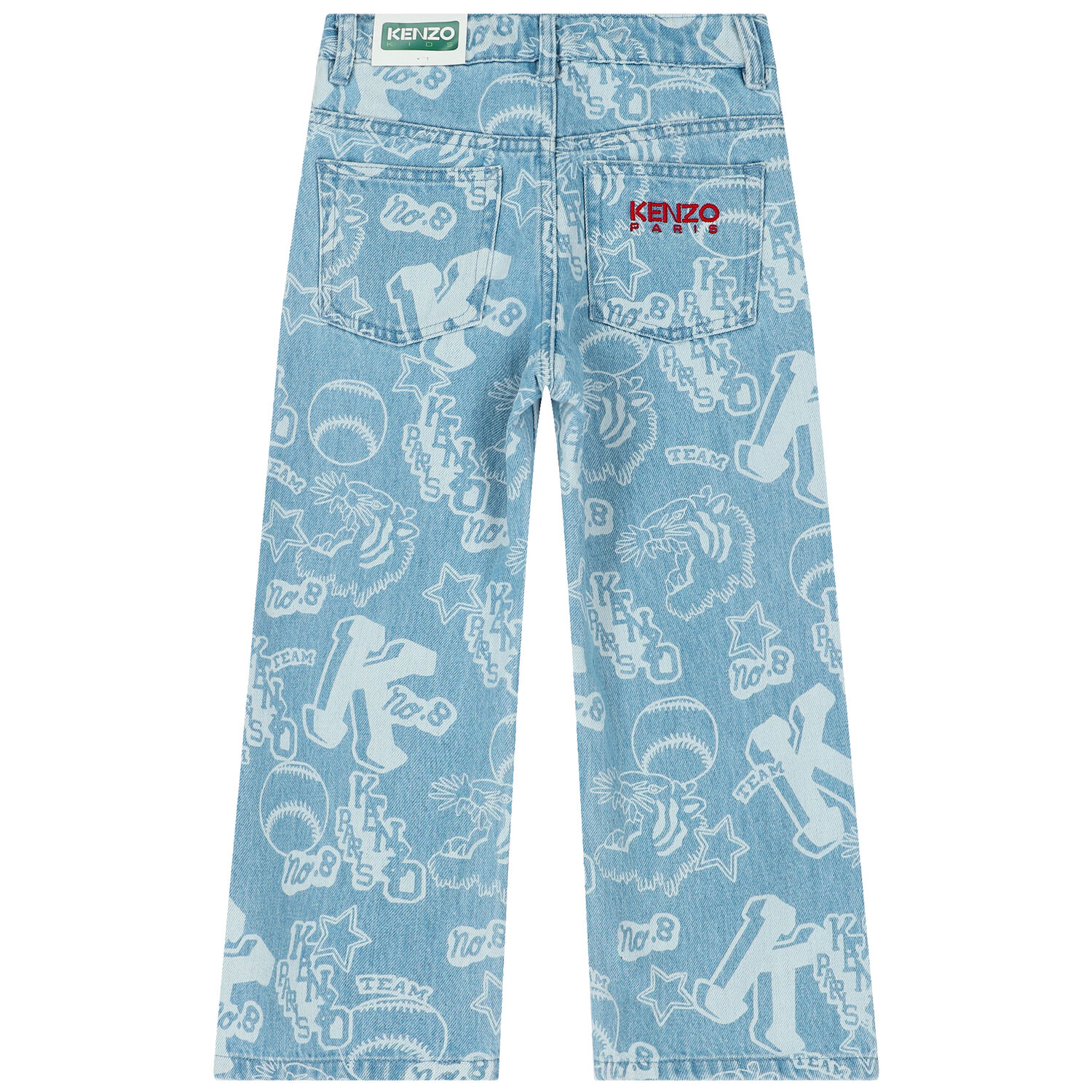 Girls Blue Denim Varsity Logo Jeans, 1, hi-res